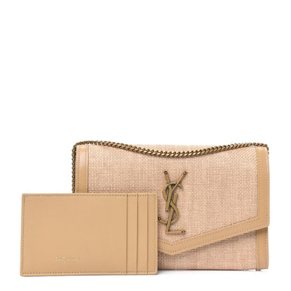 Saint Laurent Micro Raffia Monogram Uptown Chain Wallet Natural Hay Blush 3 of 13
