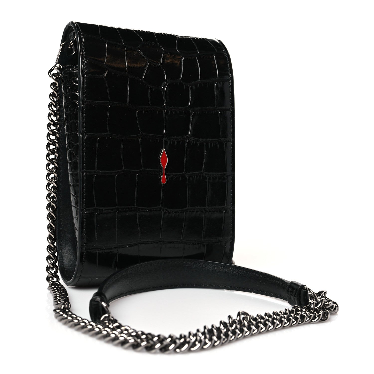 Christian Louboutin Crocodile Embossed Calfskin Spikes Loubinthesky Paloma Crossbody Phone Case Black 3 of 9
