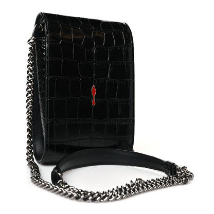 Christian Louboutin Crocodile Embossed Calfskin Spikes Loubinthesky Paloma Crossbody Phone Case Black 3 of 9