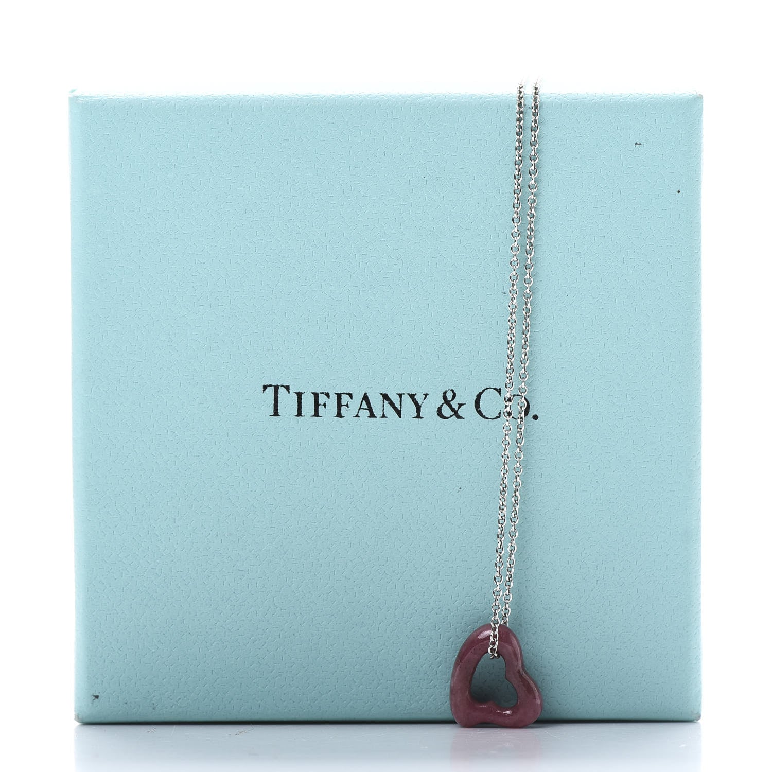 Tiffany Sterling Silver Rhodonite Elsa Peretti Open Heart Pendant Necklace 8 of 8
