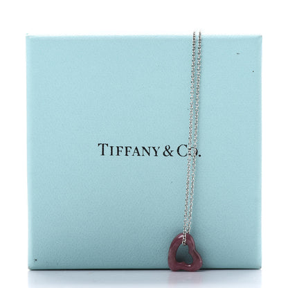 Tiffany Sterling Silver Rhodonite Elsa Peretti Open Heart Pendant Necklace 8 of 8