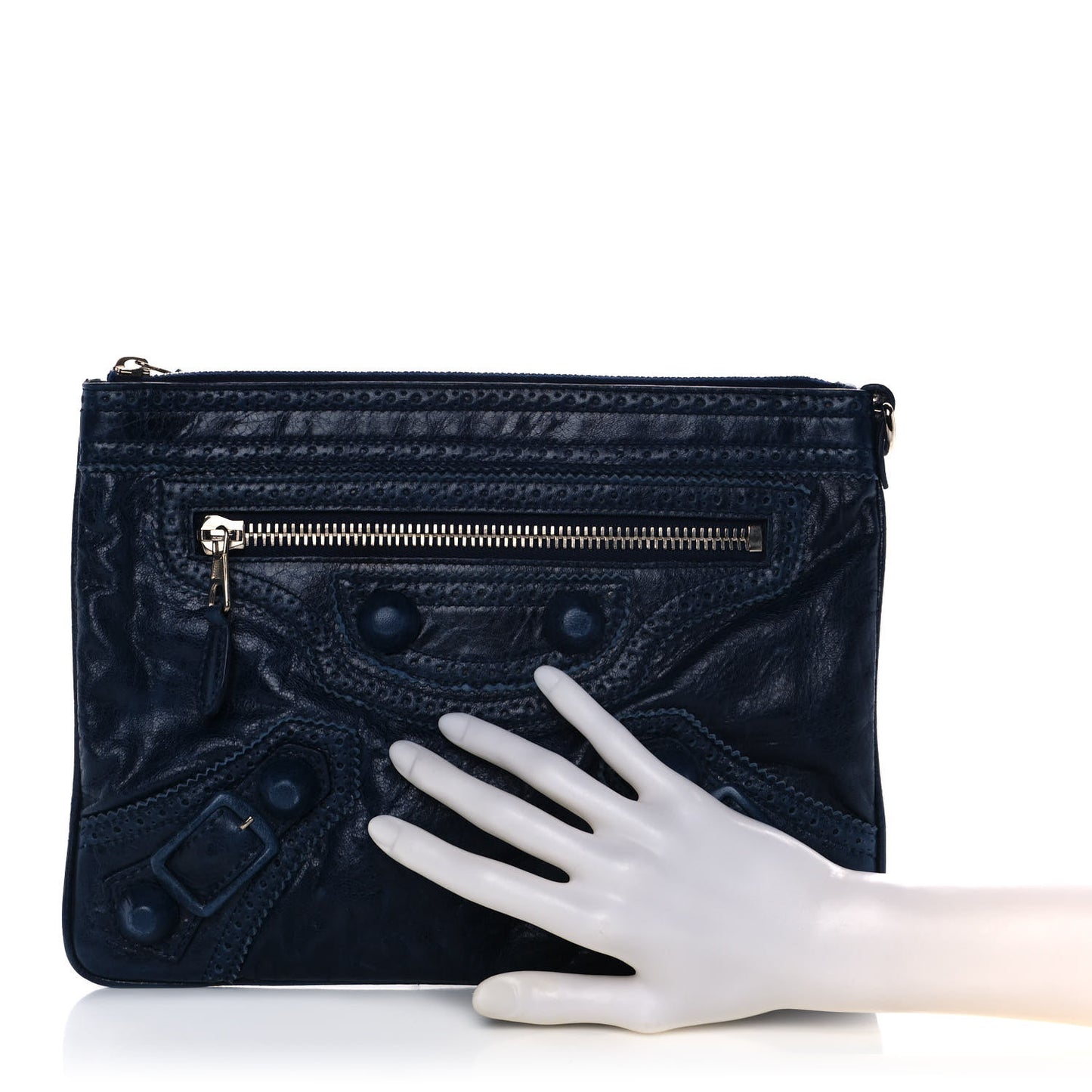 Agneau Giant Brogues Hardware Flat Handle Clutch Marine
