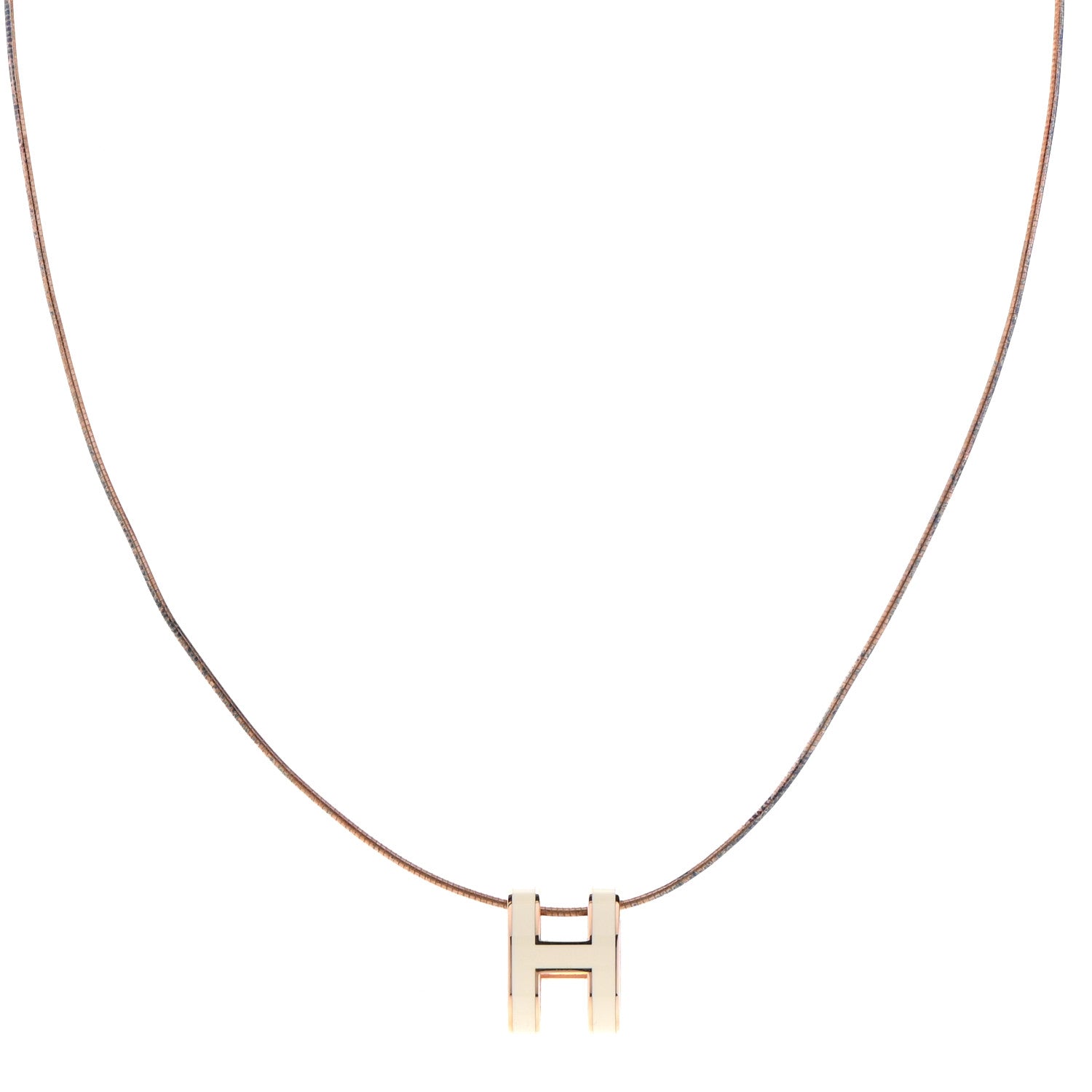 Hermes Lacquered Rose Gold Pop H Pendant Necklace White 1 of 7