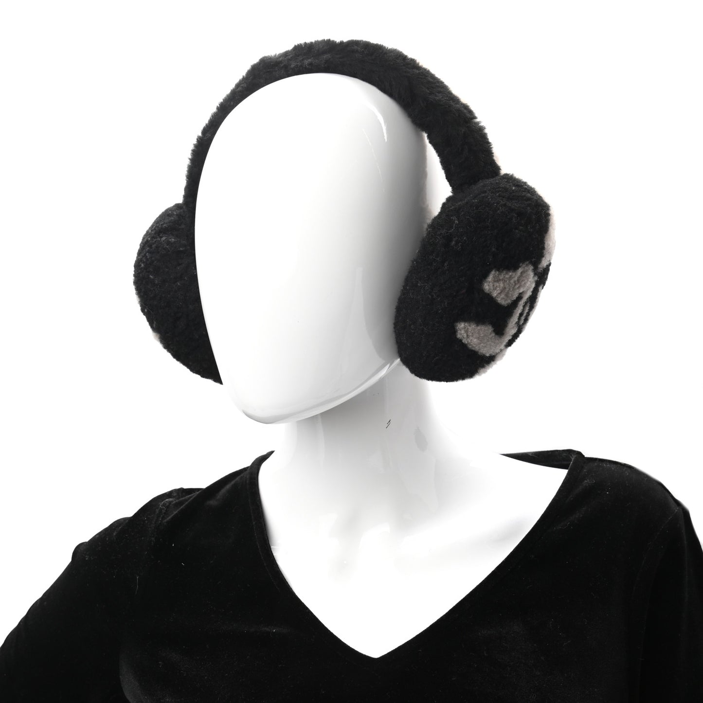 Shearling CC Ear Muffs Beige Black