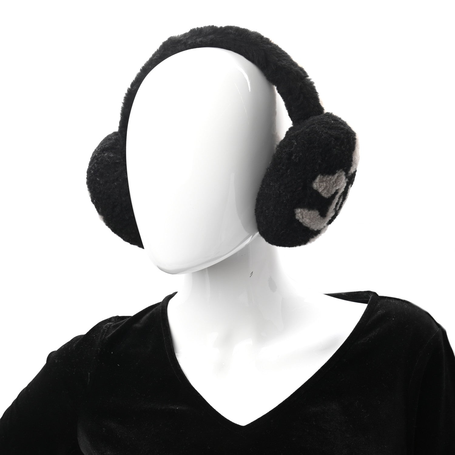 Chanel Shearling CC Ear Muffs Beige Black 2 of 5