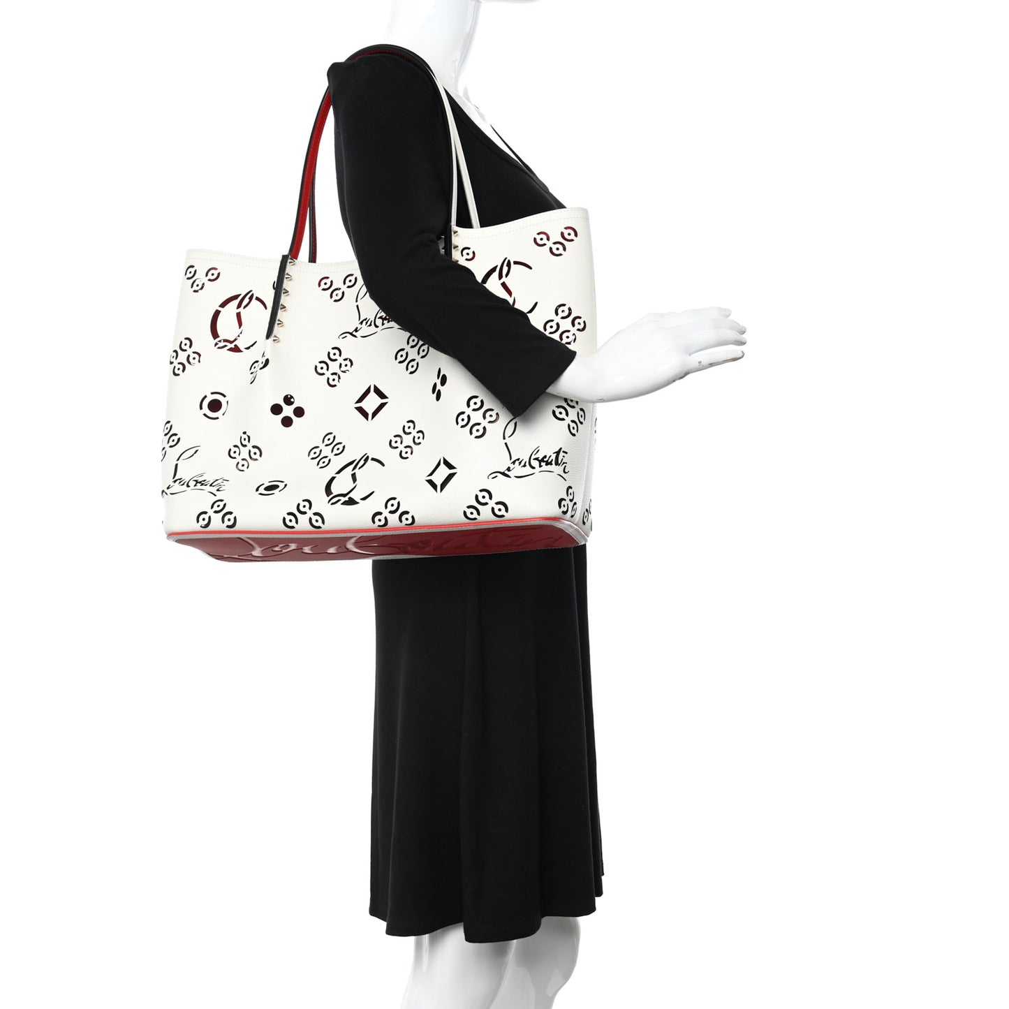 Calfskin Perforated Large Loubinthesky Cabarock Spikes Tote Snow