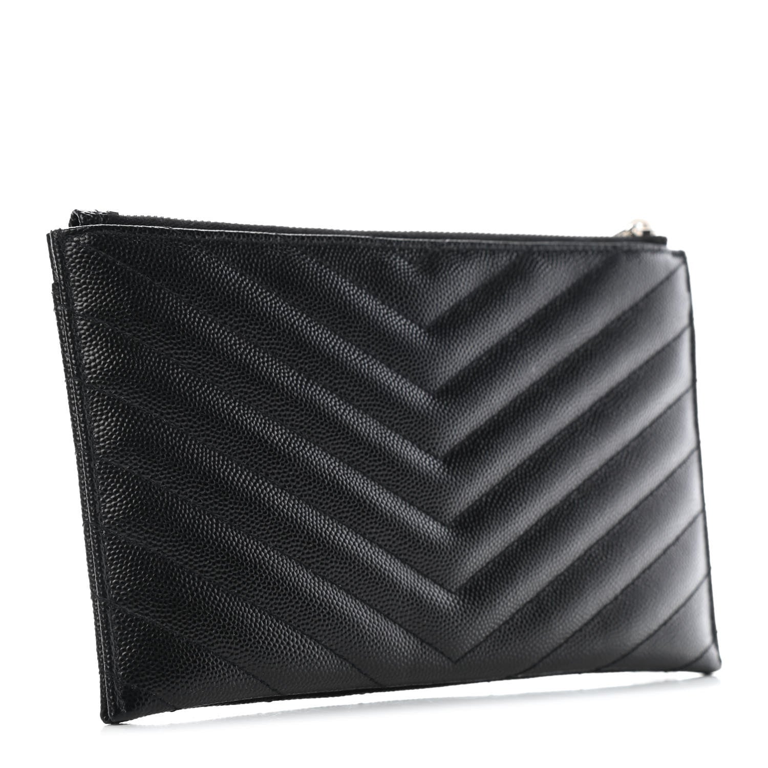 Saint Laurent Grain De Poudre Chevron Monogram Bill Pouch Black 2 of 4