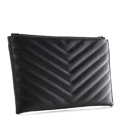 Saint Laurent Grain De Poudre Chevron Monogram Bill Pouch Black 2 of 4