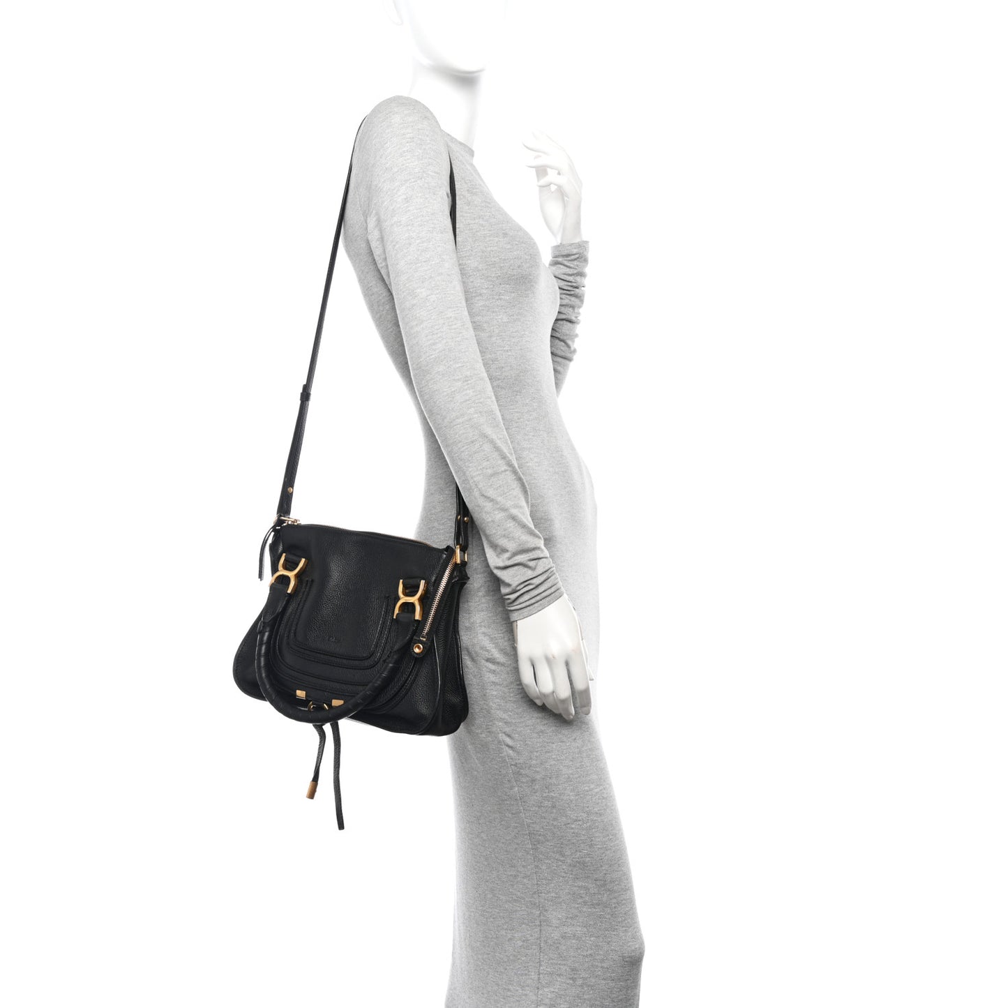 Calfskin Small Marcie Satchel Black