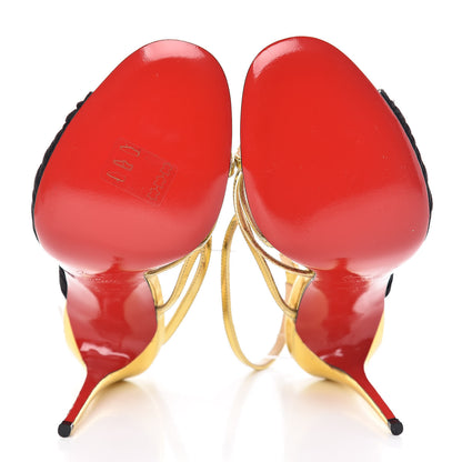 Christian Louboutin Specchio Veau Velours Tina Cage 100 Ankle Strap Sandals 39 Gold Black 7 of 8