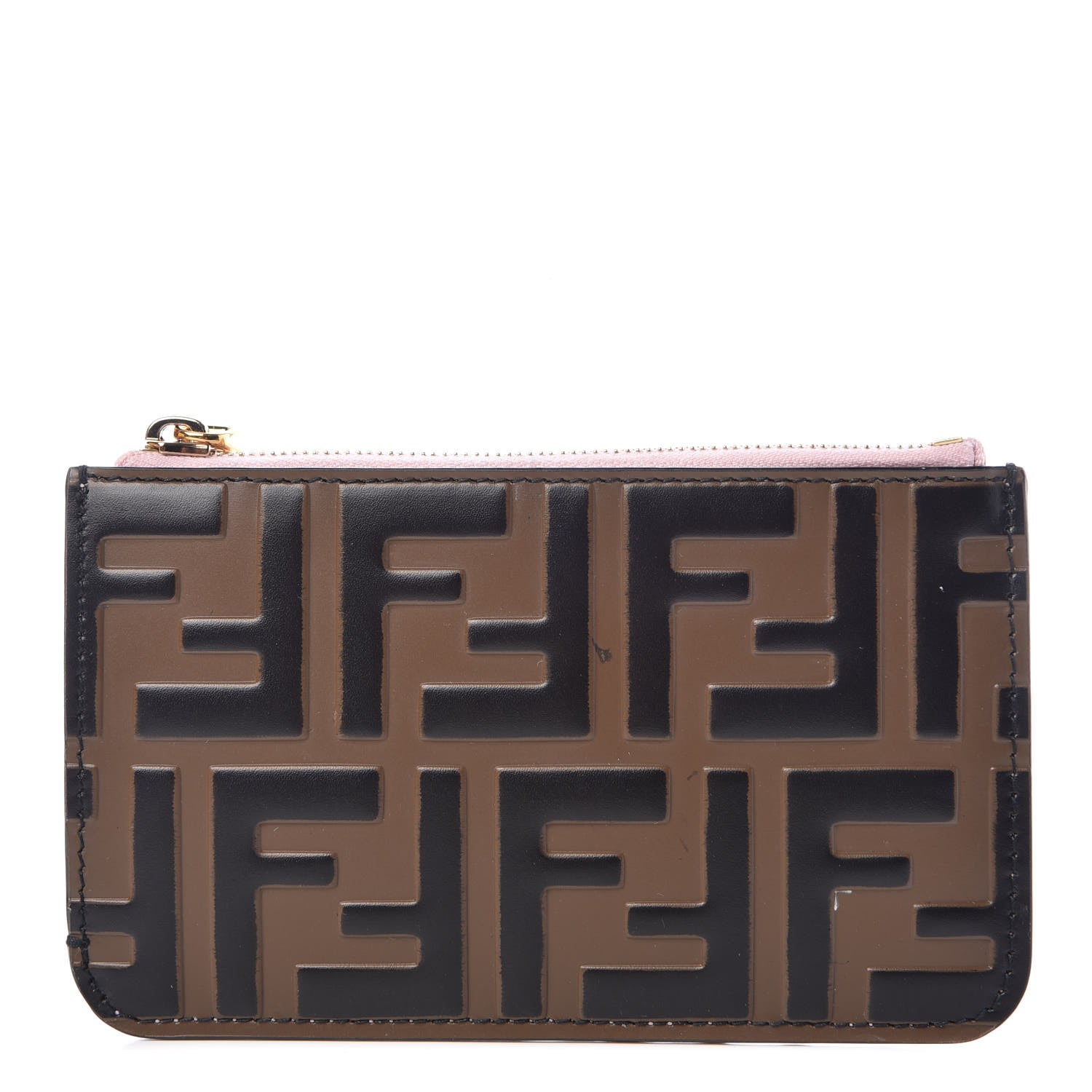 Fendi Vitello Cruise F is Fendi Bi-Color FF 1974 Embossed Key Case Pouch Maya Black Peonia 1 of 10