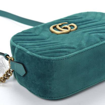 Gucci Velvet Matelasse Small GG Marmont Chain Shoulder Bag Pavone Cyan 5 of 9