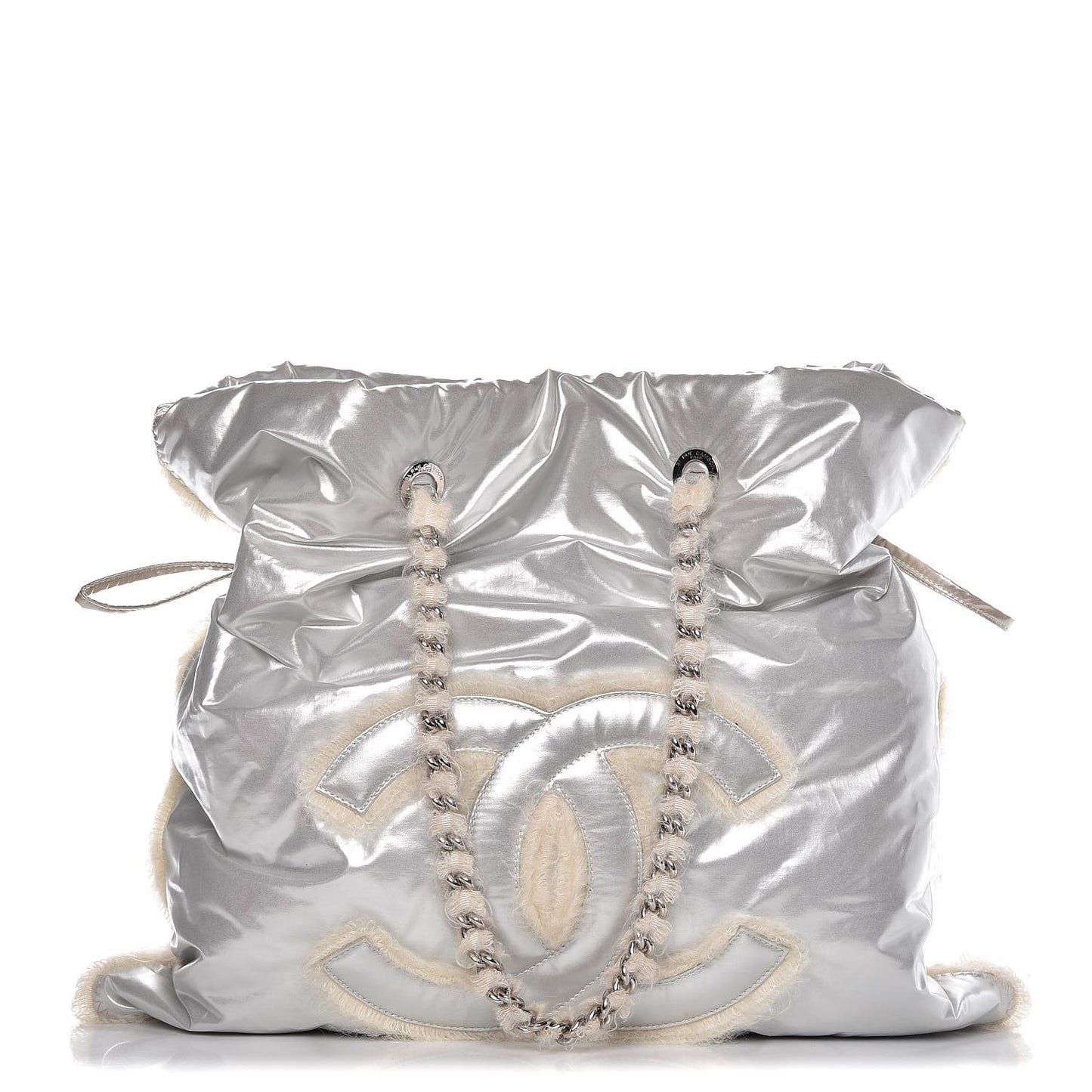 Vinyl Mohair Trimmed CC Bonbons Tote Silver