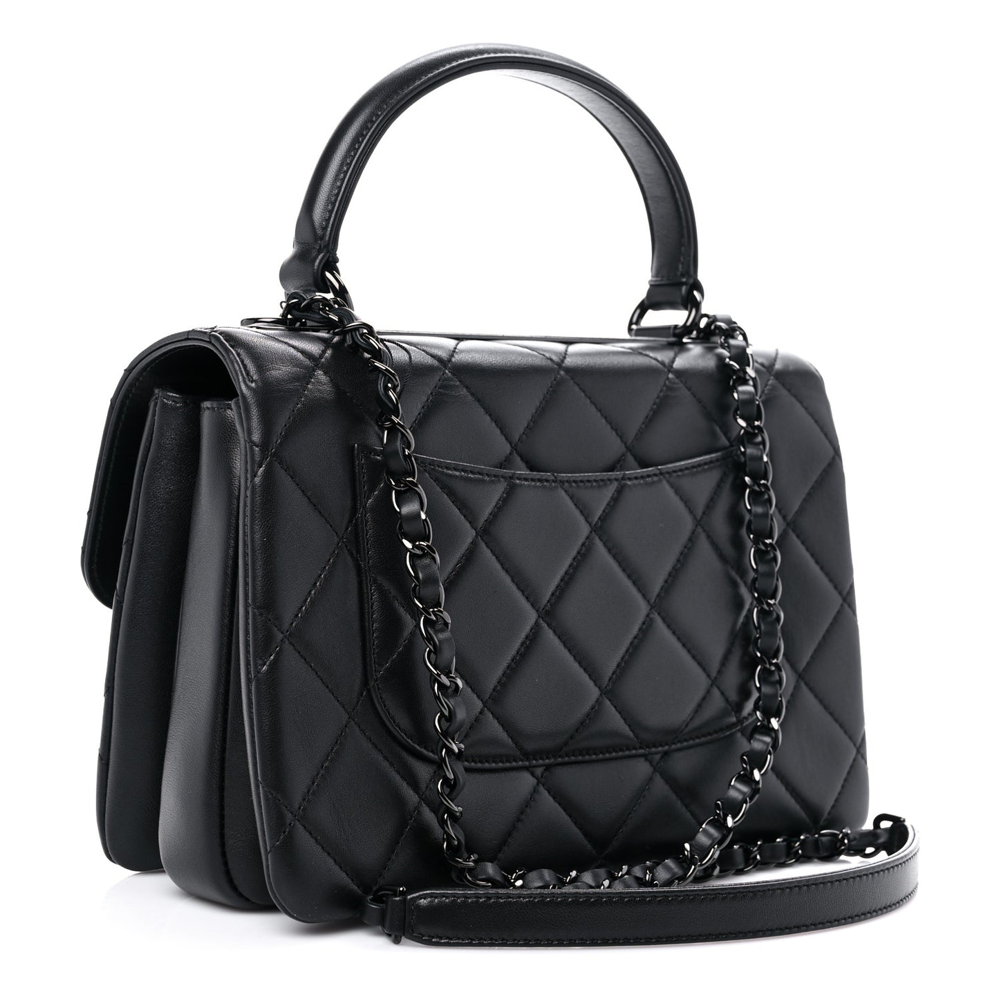 Lambskin Quilted Small Trendy CC Dual Handle Flap Bag So Black