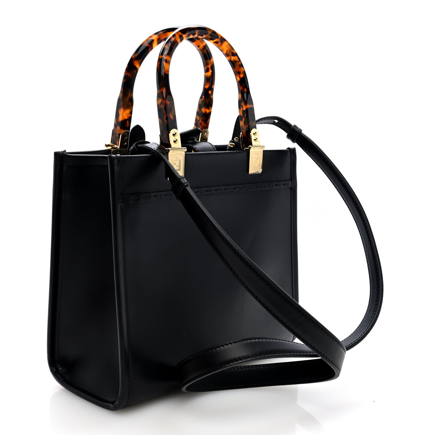 Fendi Vitello King Plexiglass Logo Embossed Small Fendi Sunshine Shopper Tote Black 3 of 9
