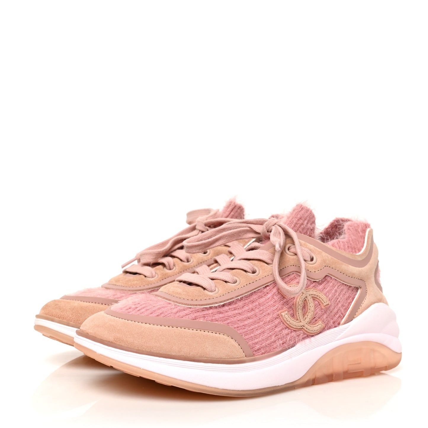 Suede Calfskin Stretch Fabric CC Sneakers 35 Pink