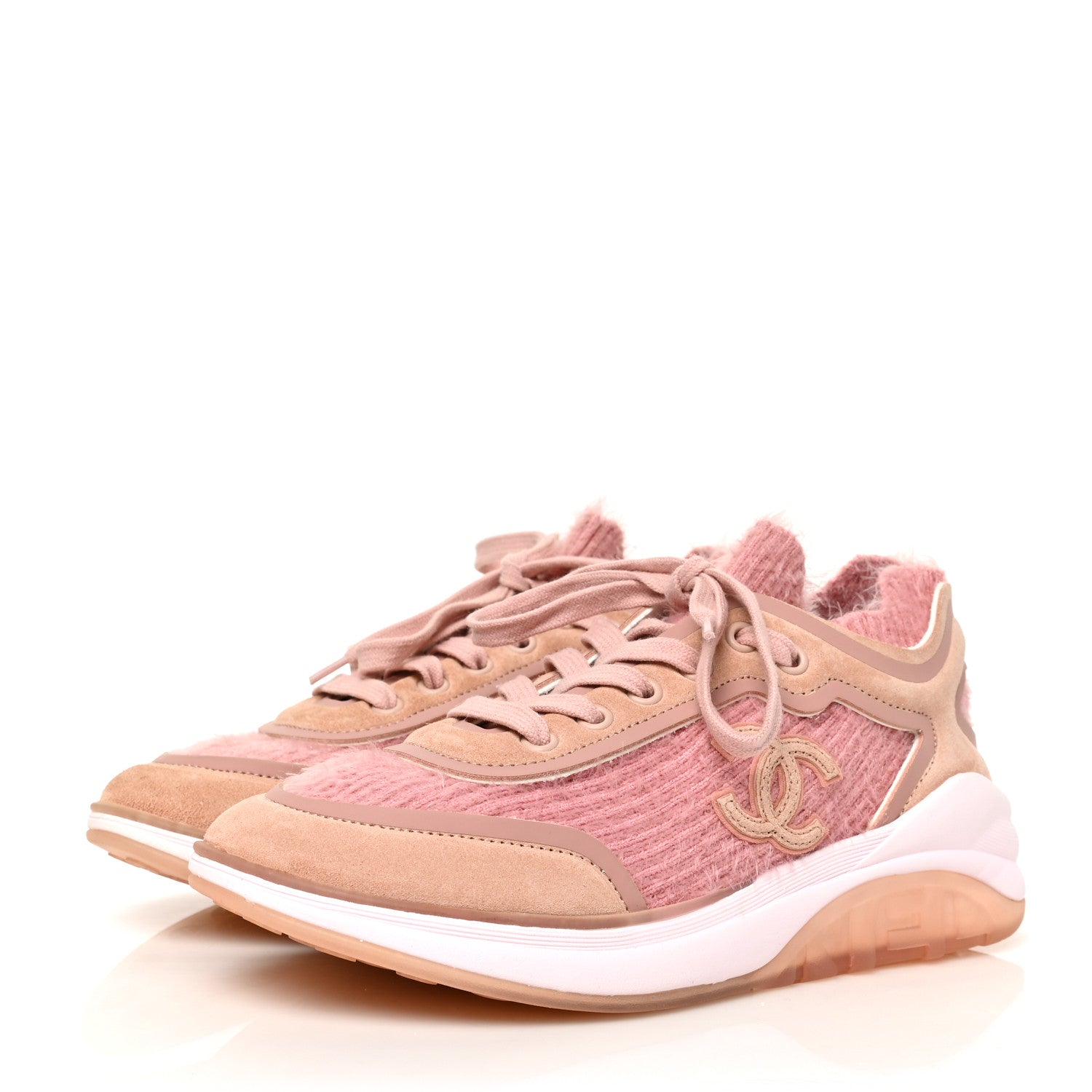 Chanel Suede Calfskin Stretch Fabric CC Sneakers 35 Pink 3 of 6