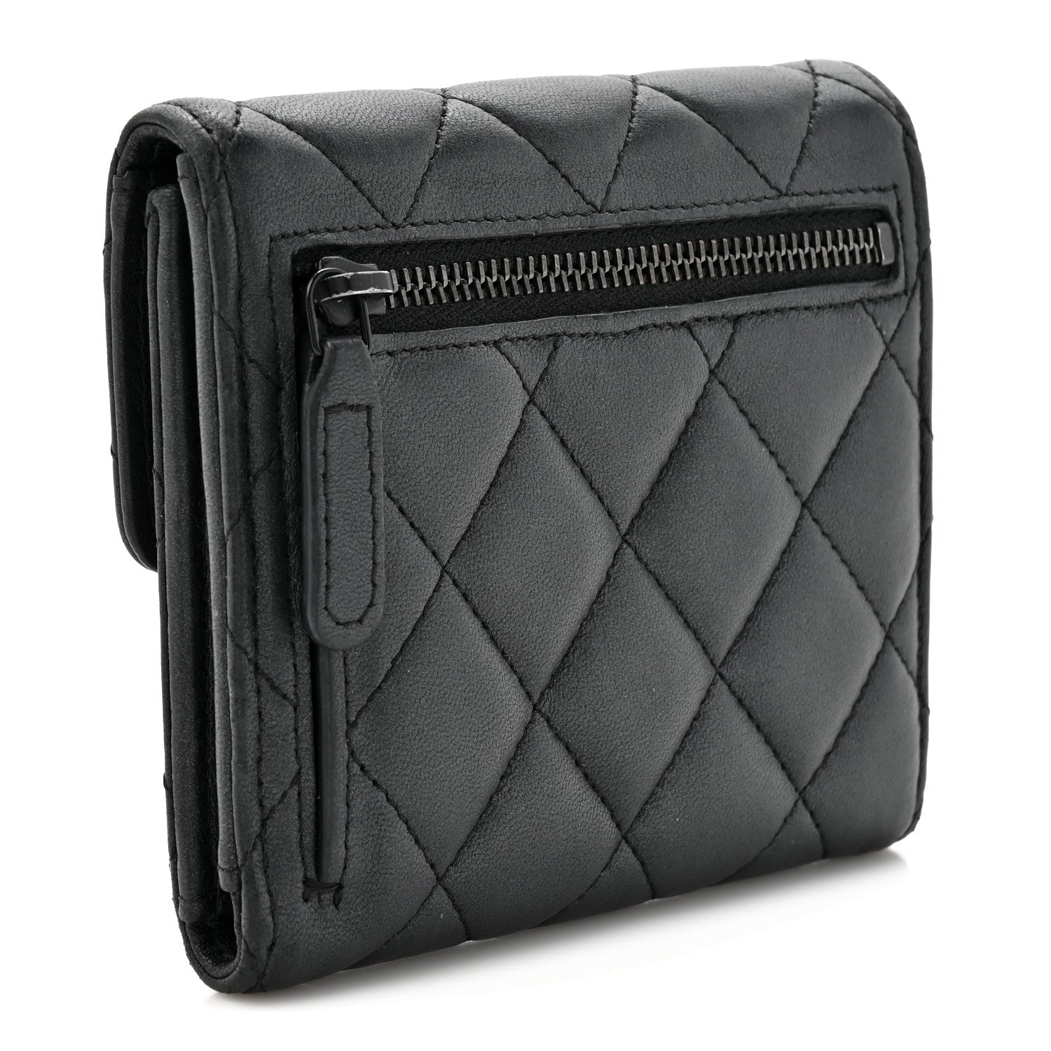 Chanel Lambskin Quilted Compact Flap Wallet So Black 3 of 11