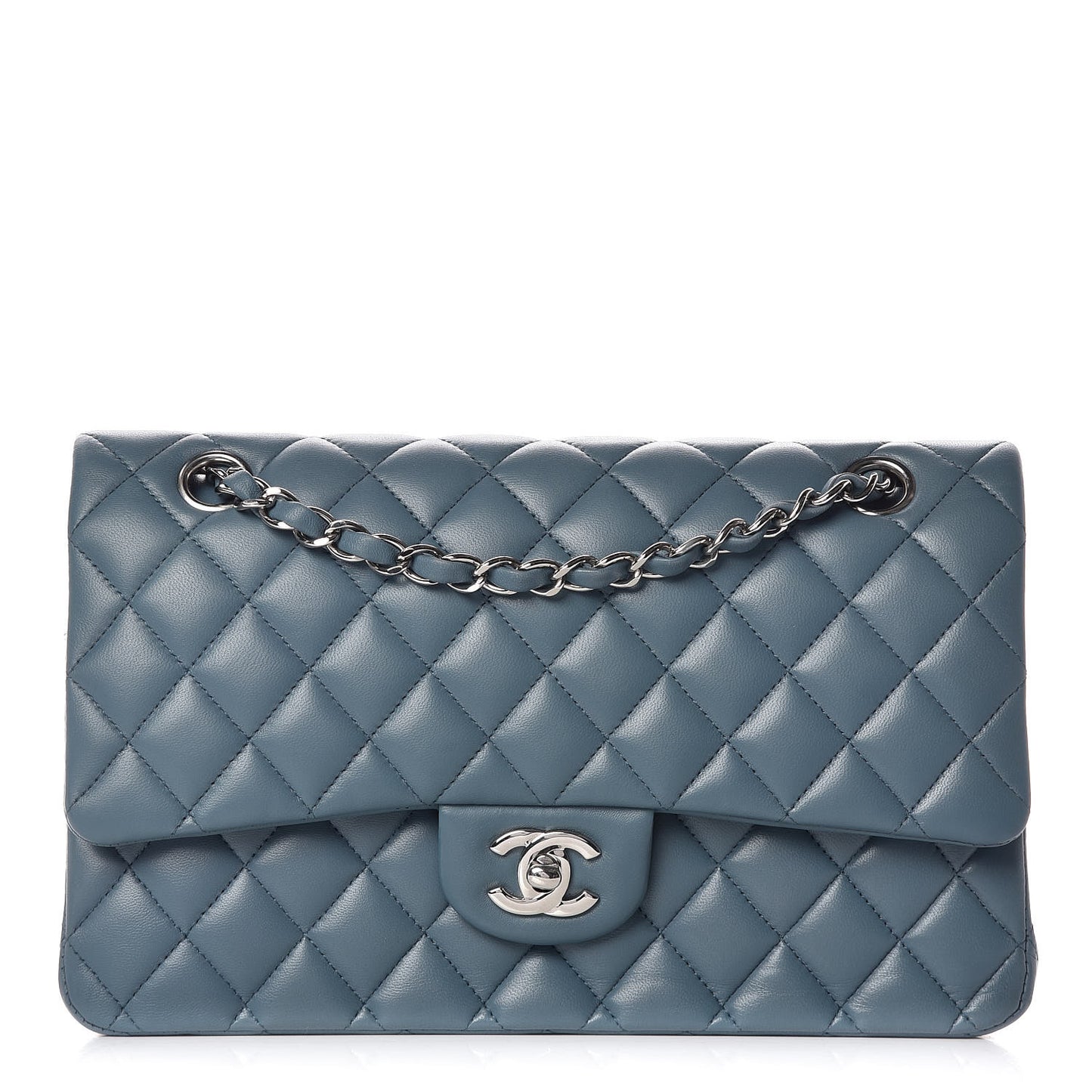 Lambskin Quilted Medium Double Flap Blue