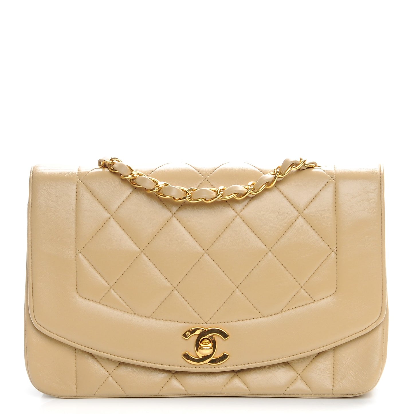 Lambskin Quilted Small Single Flap Beige