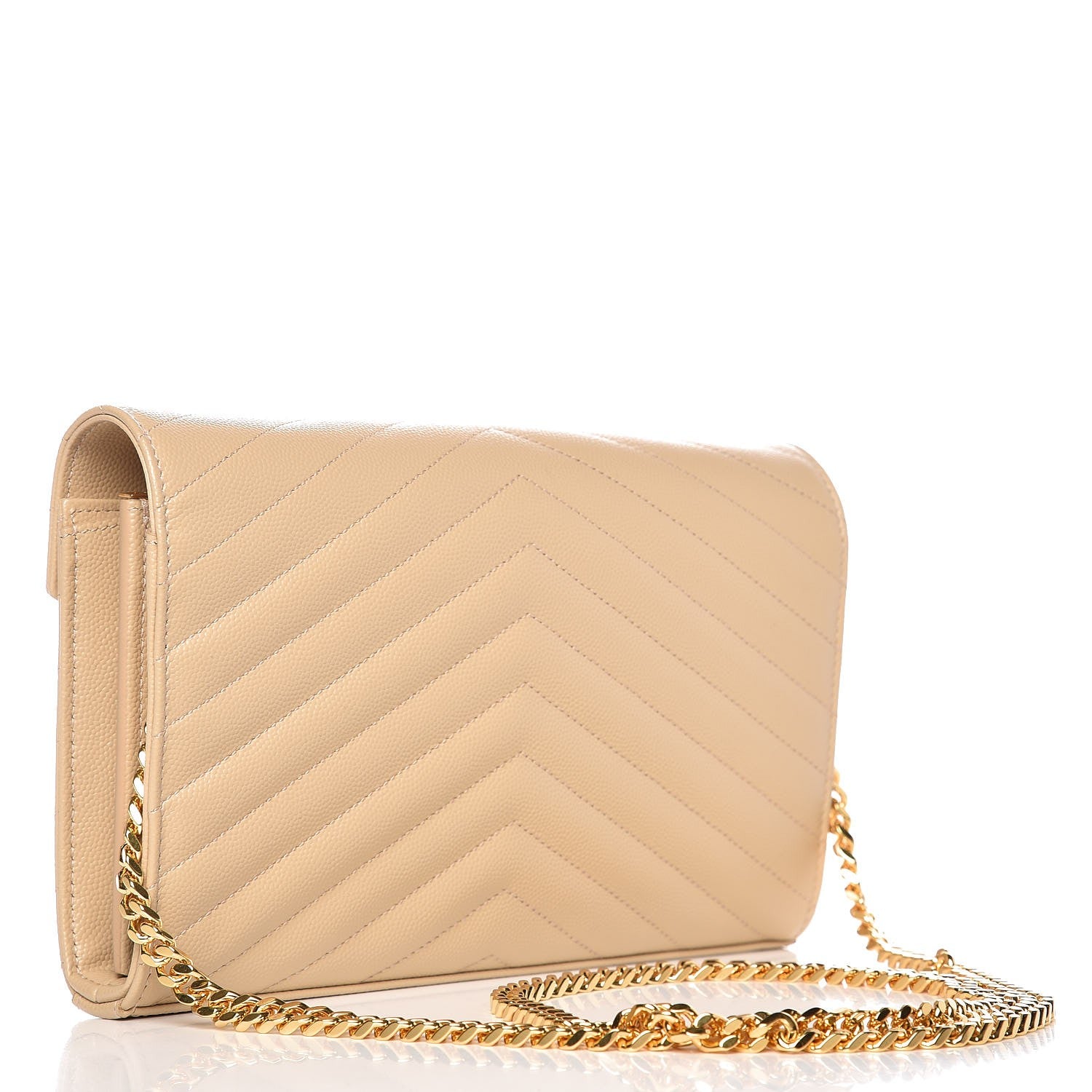 Saint Laurent Grain De Poudre Matelasse Chevron Monogram Chain Wallet Nude Powder 4 of 6