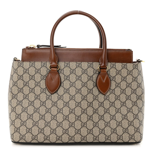 GG Supreme Monogram Small Zip Top Tote Beige Tuscany