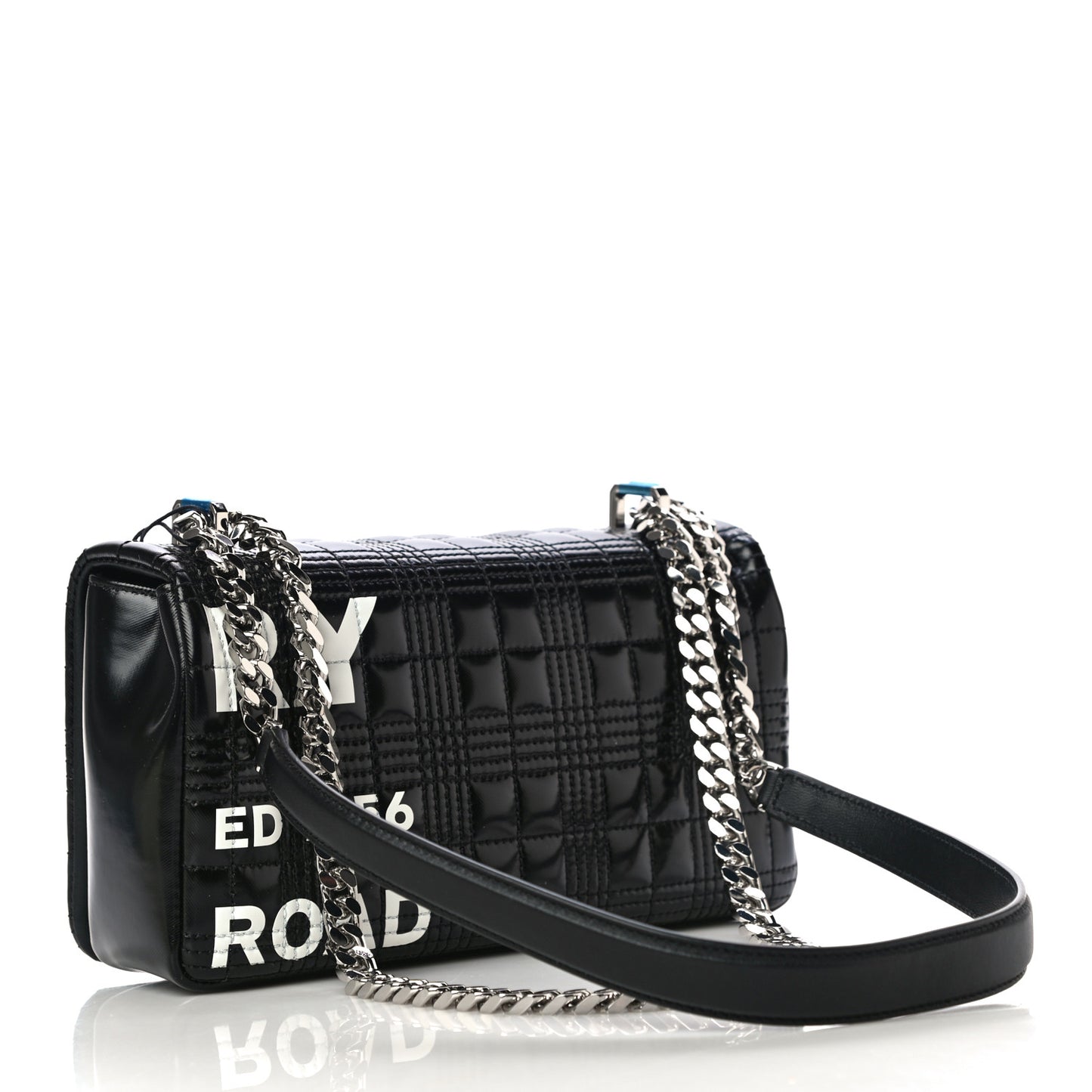 Patent Quilted Horseferry Print Small Lola Bag Black