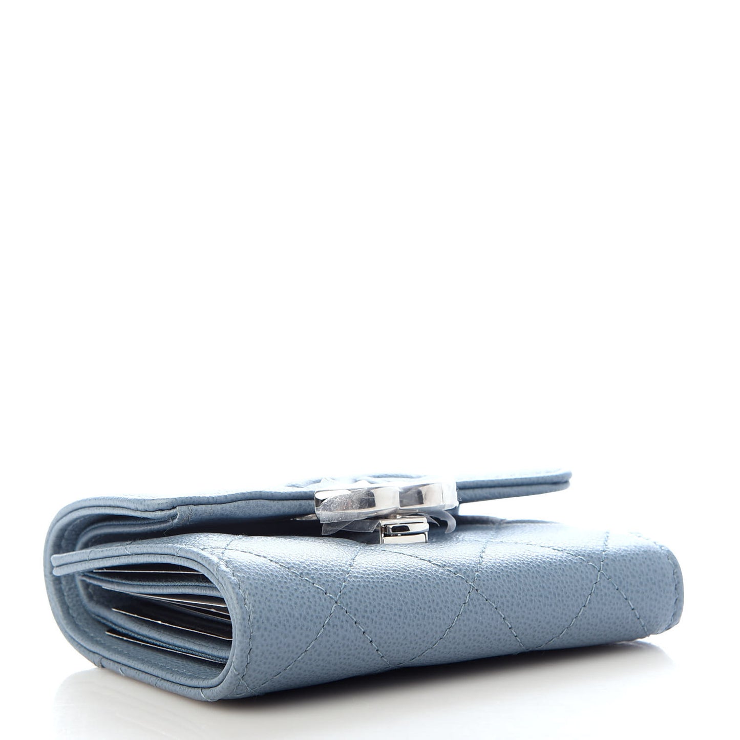 Grained Calfskin Quilted CC Box Compact Flap Wallet Blue