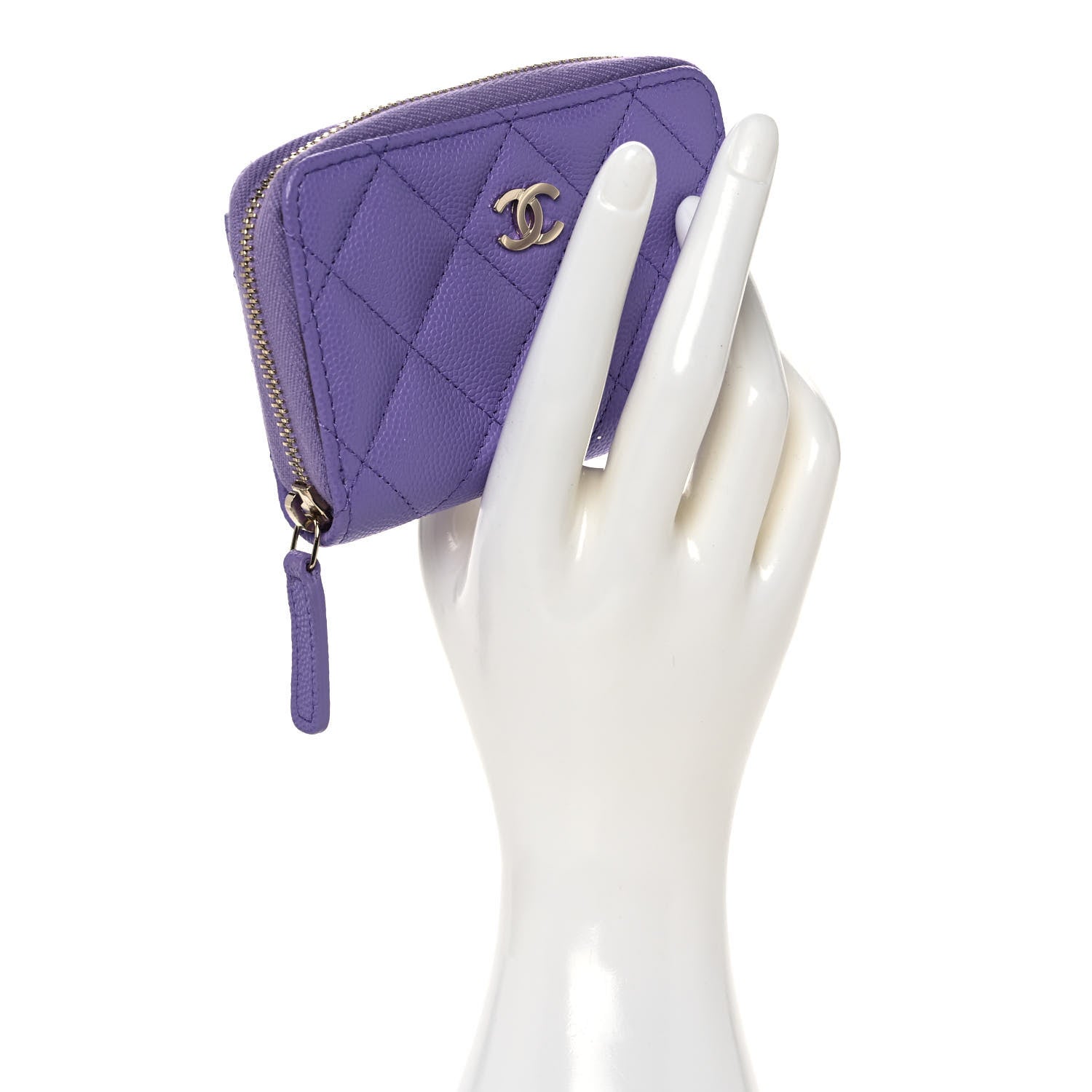 Chanel Caviar Quilted Zip Around Coin Purse Wallet Purple 2 of 10