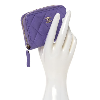 Chanel Caviar Quilted Zip Around Coin Purse Wallet Purple 2 of 10