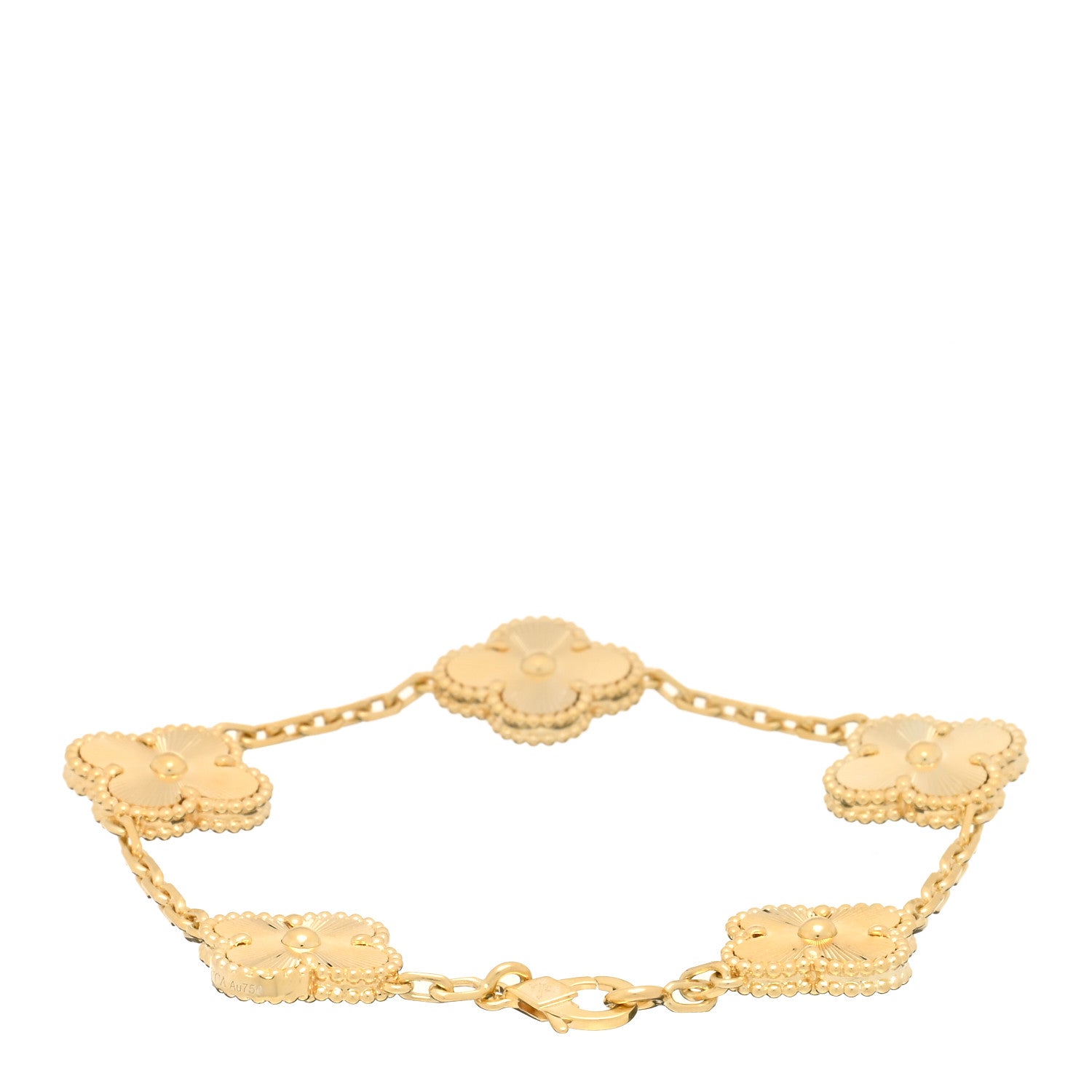 Van Cleef & Arpels 18K Yellow Gold 5 Motifs Guilloche Vintage Alhambra Bracelet 2 of 3