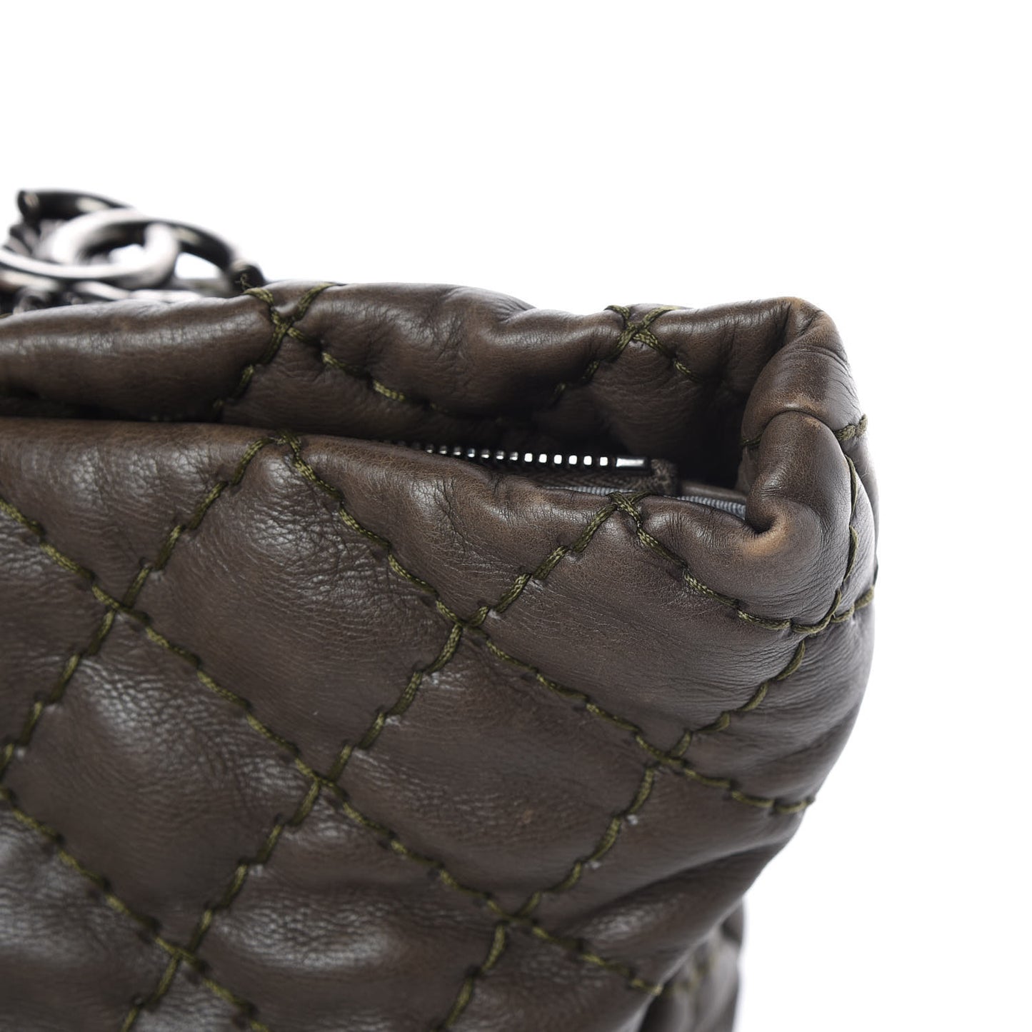 Calfskin Ultimate Stitch Shopping Tote Khaki