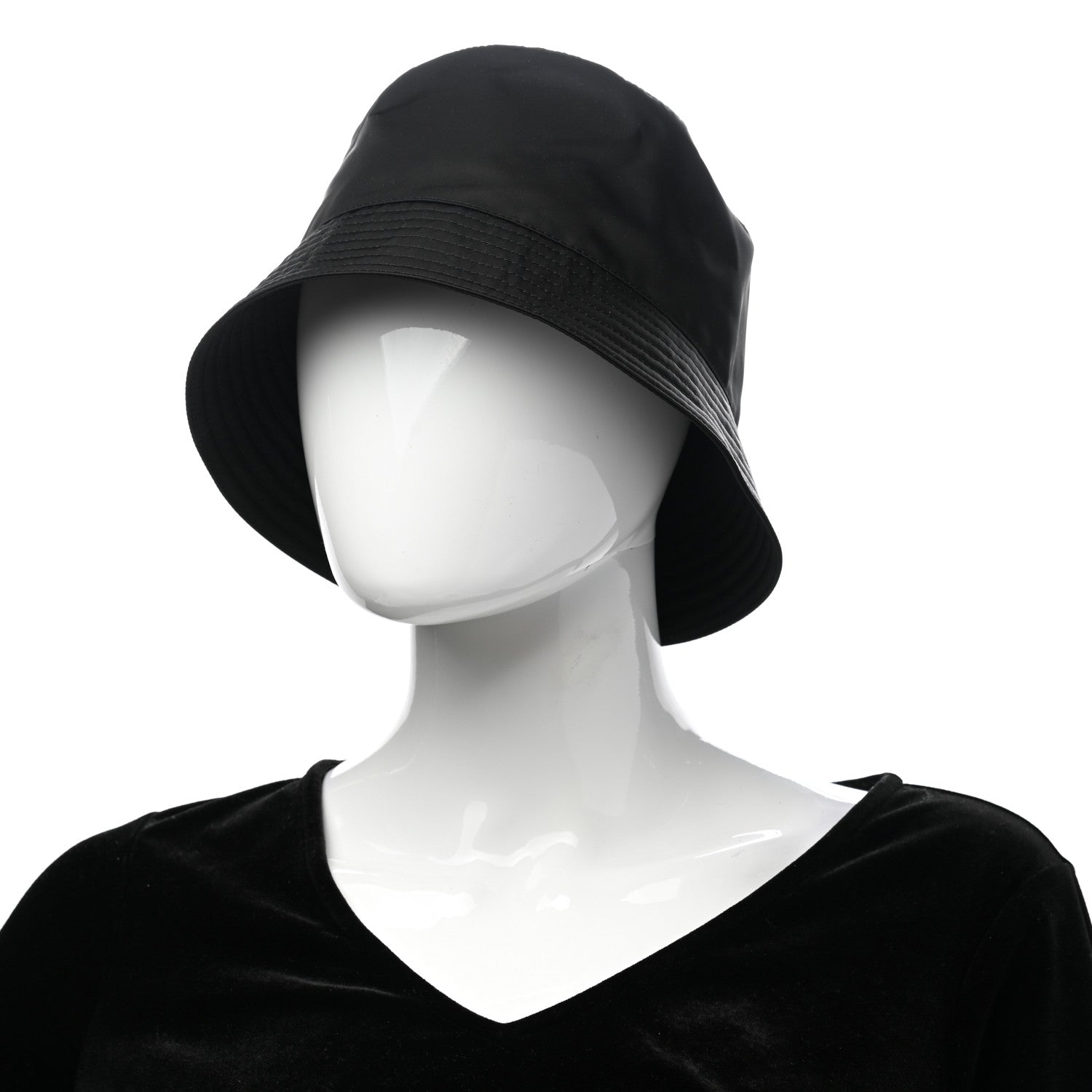Prada Re-Nylon Metal Triangle Logo Womens Bucket Hat M Black 2 of 9