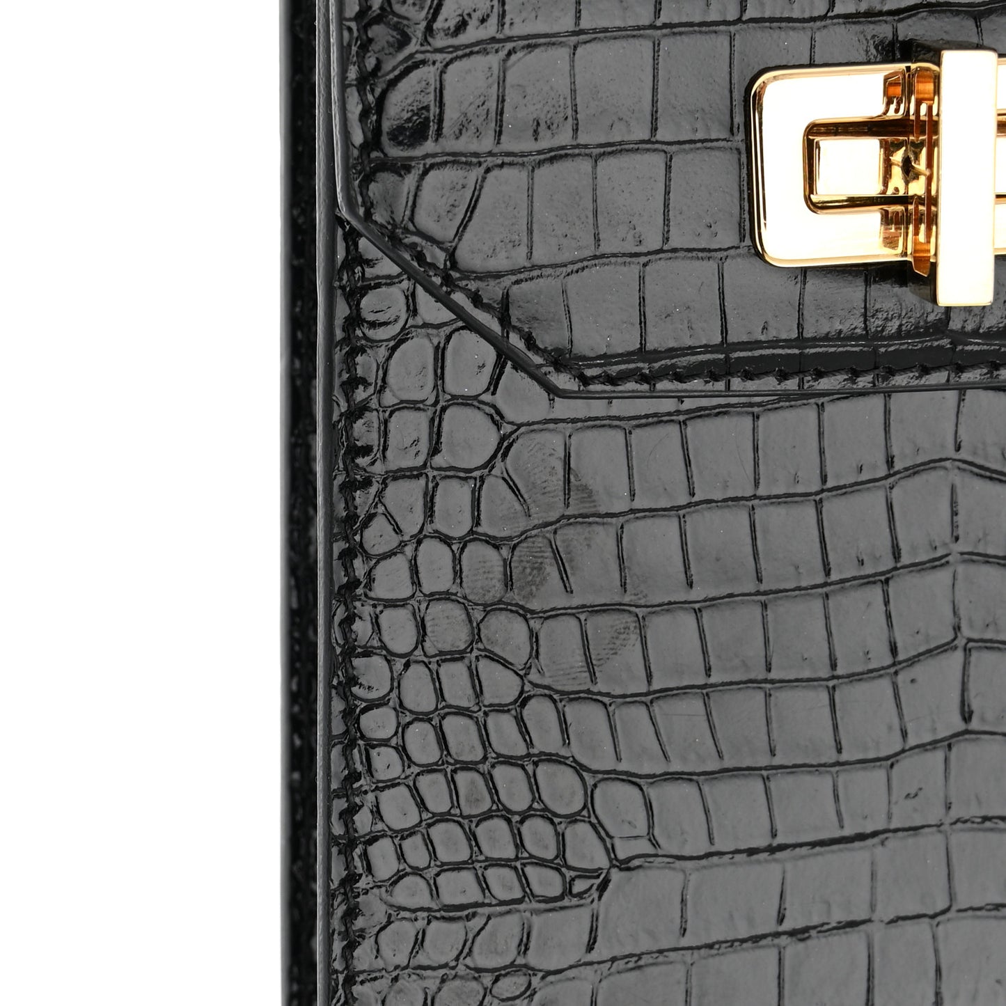 Calfskin Crocodile Embossed Mini Phone Crossbody Bag Black