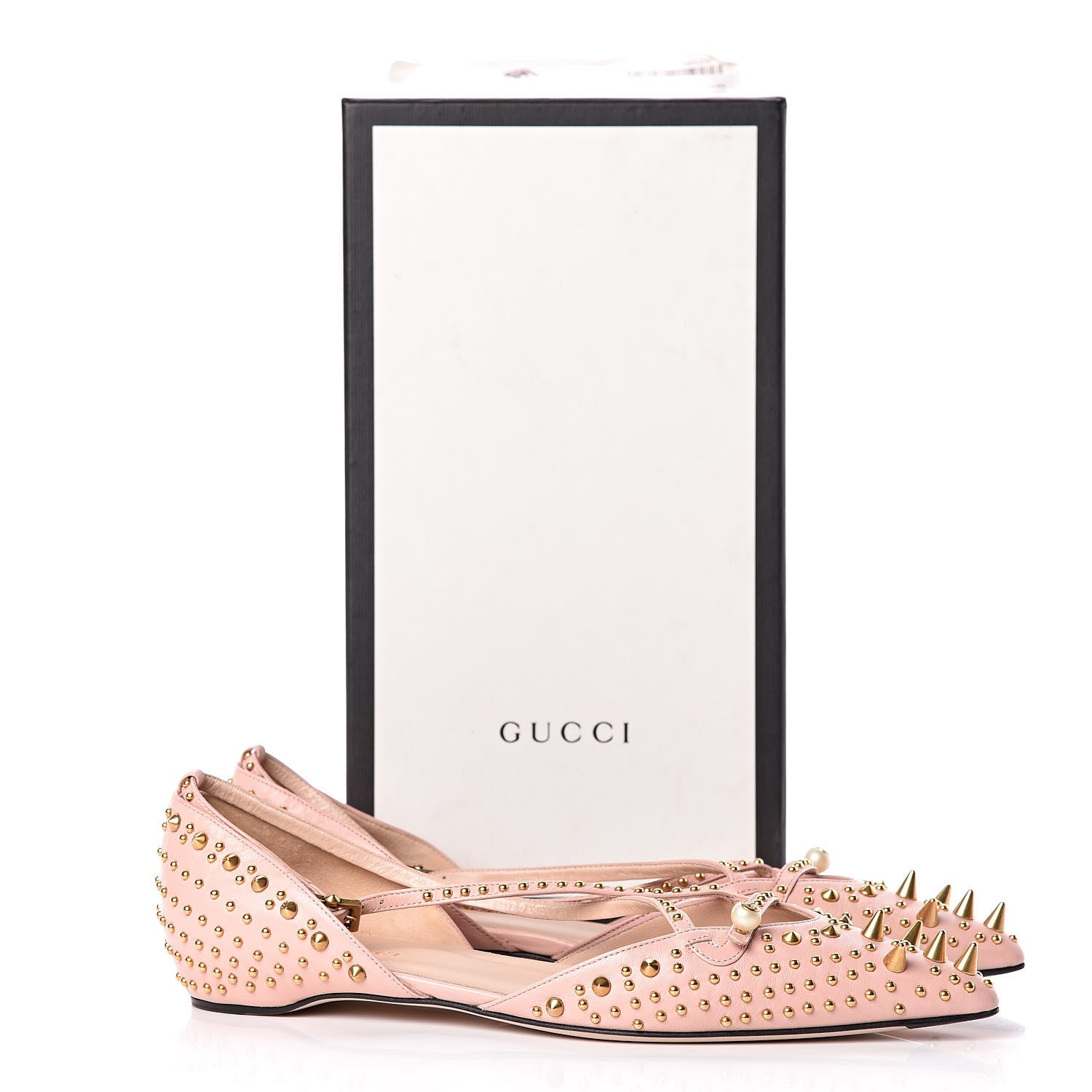 Gucci Malaga Kid Studded Pointed Toe Unia Flats 39.5 Perfect Pink 8 of 8