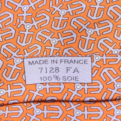 Hermes Mens Silk Anchor Neck Tie Orange 4 of 6