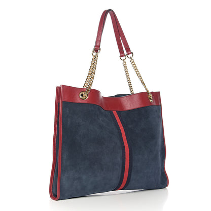 Gucci Suede Calfskin Large Rajah Chain Tote New Blue Romantic Cherry 2 of 10