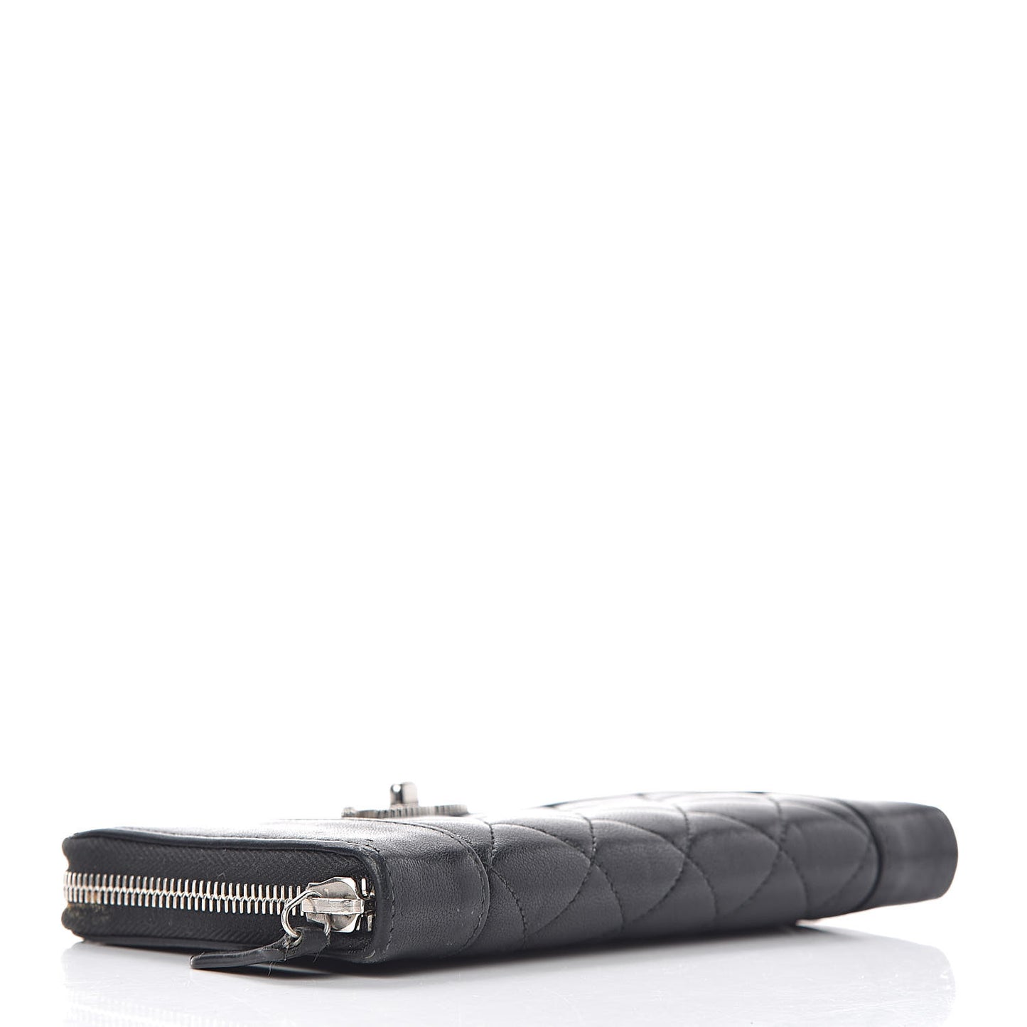 Sheepskin Quilted Large Gusset Mademoiselle Vintage Zip Around Wallet Black