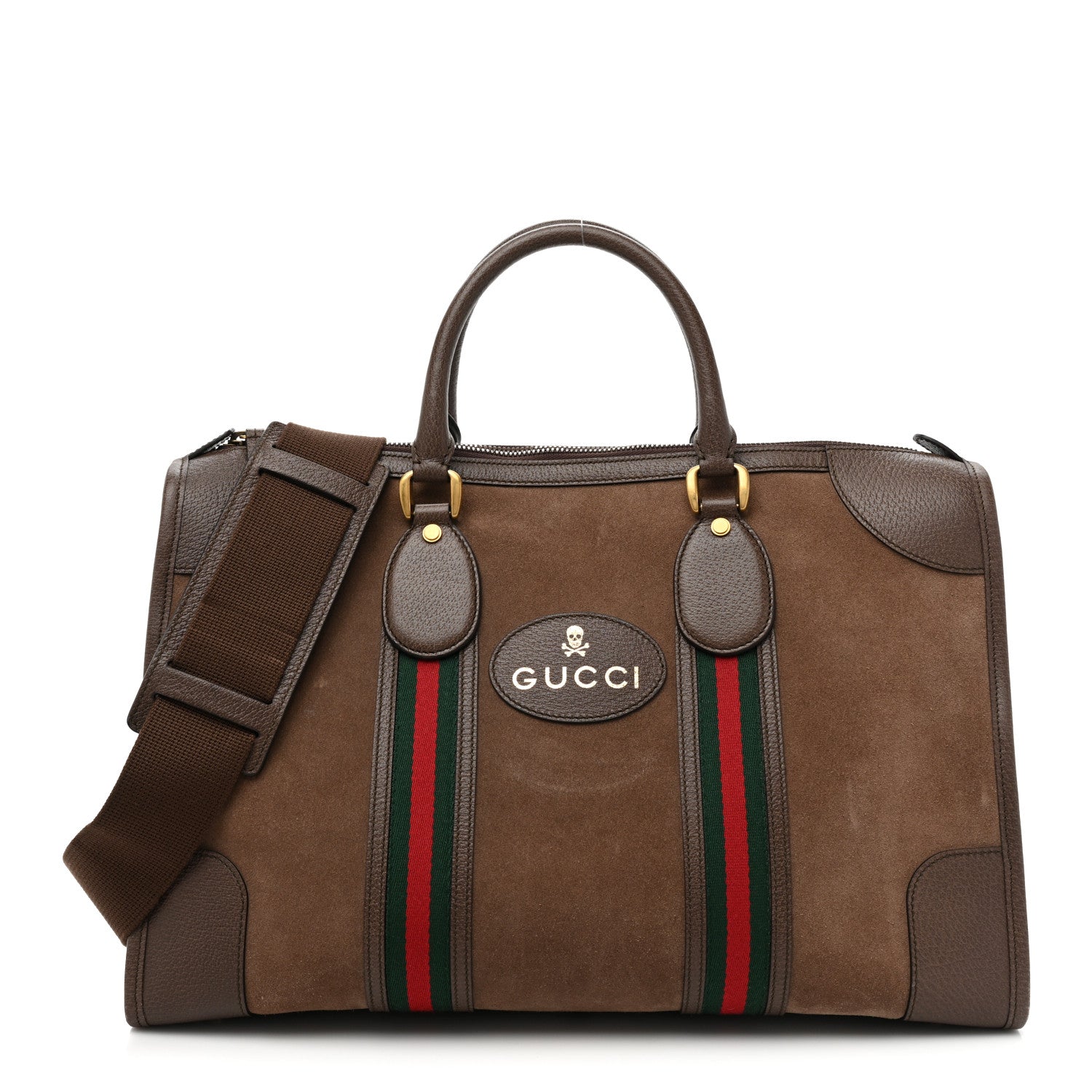 Gucci Suede Daino Textured Dollar Calfskin Web Medium Duffle Bag Deep Acero New Acero 1 of 13