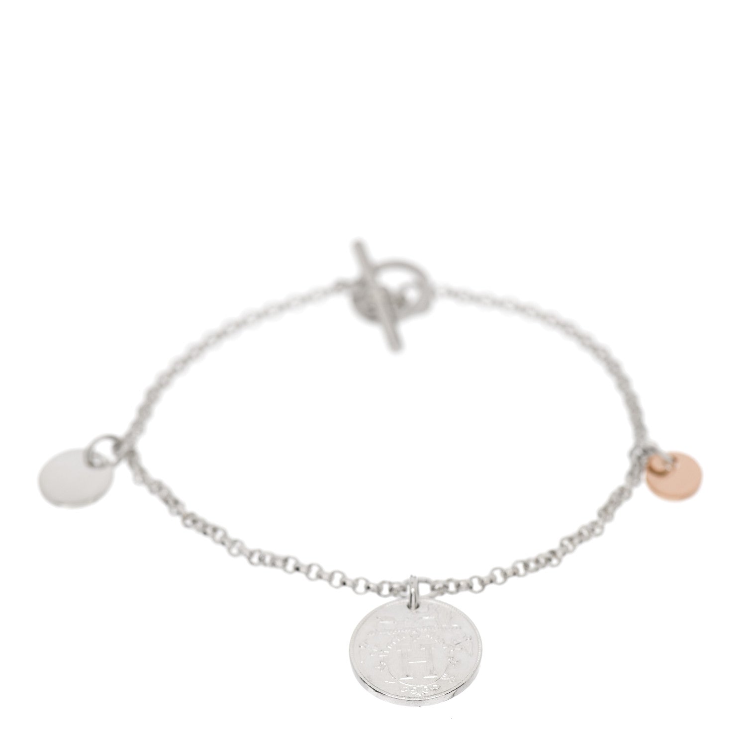 Hermes Sterling Silver 18K Rose Gold PM Ex-Libris Bracelet SH 1 of 5
