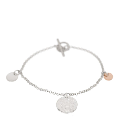 Hermes Sterling Silver 18K Rose Gold PM Ex-Libris Bracelet SH 1 of 5