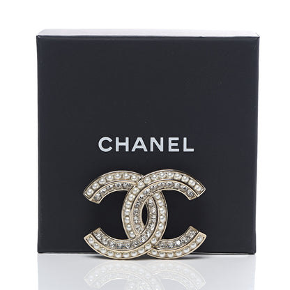 Chanel Crystal Pearl Chain Mania CC Brooch Gold 4 of 4