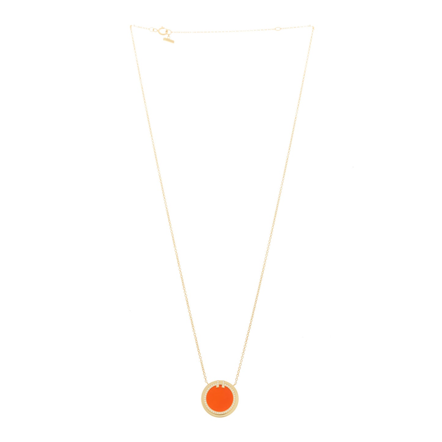 18K Yellow Gold Diamond Carnelian 8mm T Circle Pendant Necklace