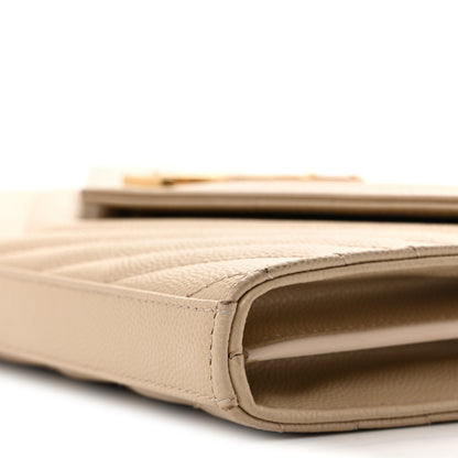 Saint Laurent Grain De Poudre Matelasse Chevron Monogram Chain Wallet Dark Beige 11 of 13