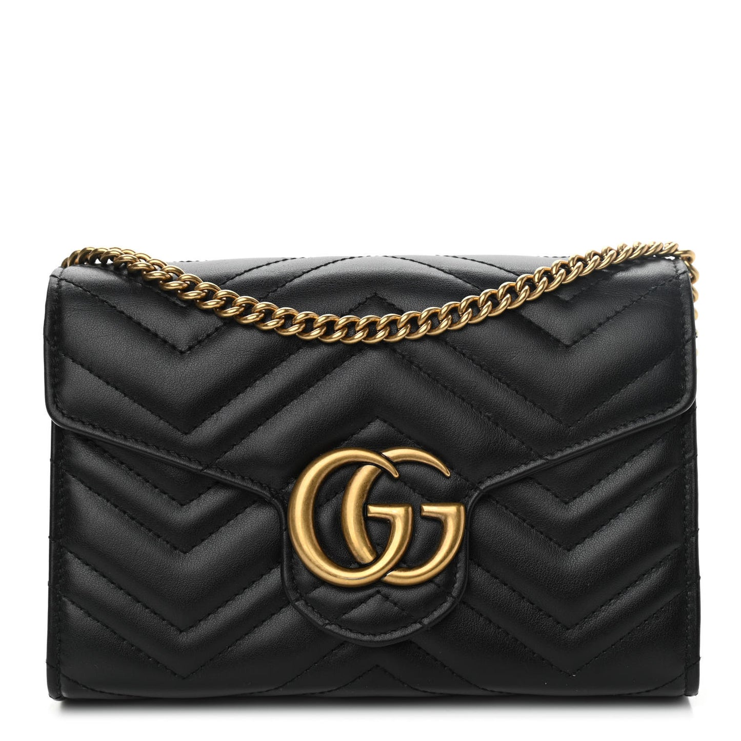 Calfskin Matelasse GG Marmont Chain Wallet Black