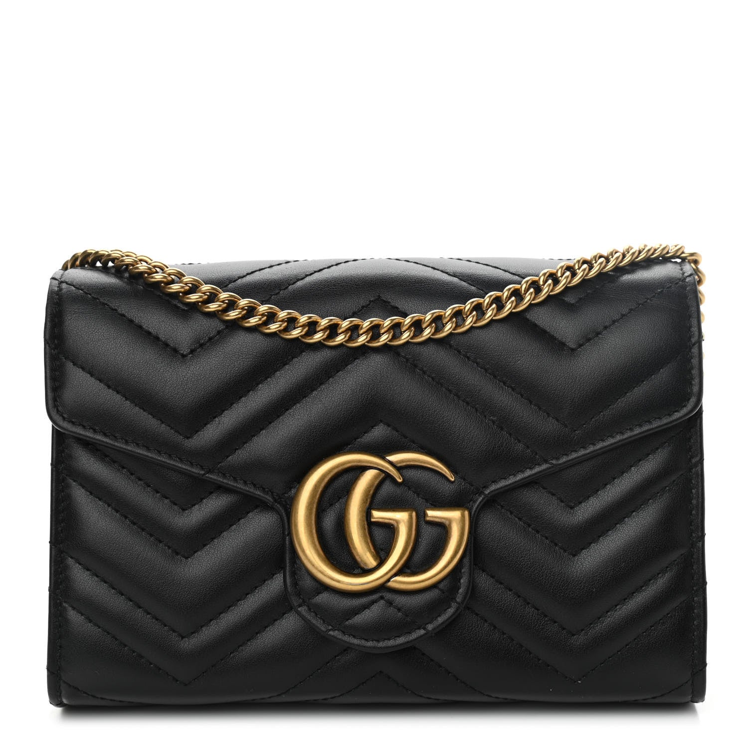 Gucci Calfskin Matelasse GG Marmont Chain Wallet Black 1 of 12