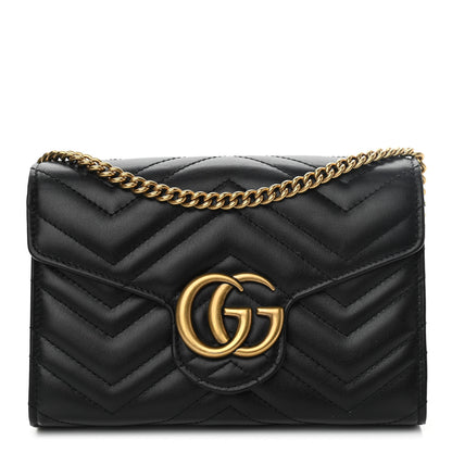 Gucci Calfskin Matelasse GG Marmont Chain Wallet Black 1 of 12