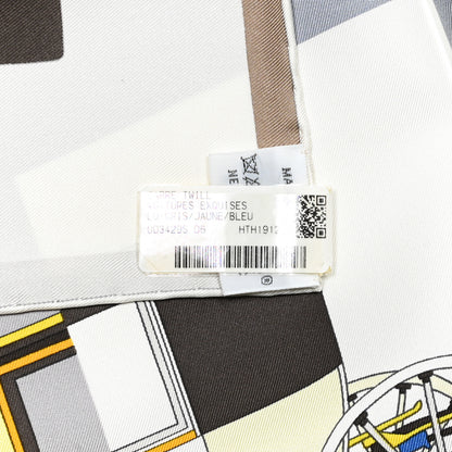 Hermes Silk Voitures Exquises Scarf 90 Gris Jaune Bleu 4 of 4