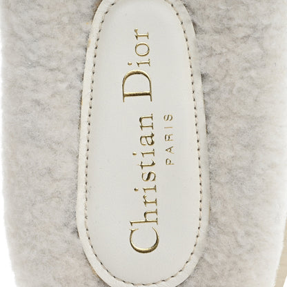 Christian Dior Shearling Canvas Embroidered Dway 10mm Slide Sandals 37.5 Natural Light Blue 7 of 10