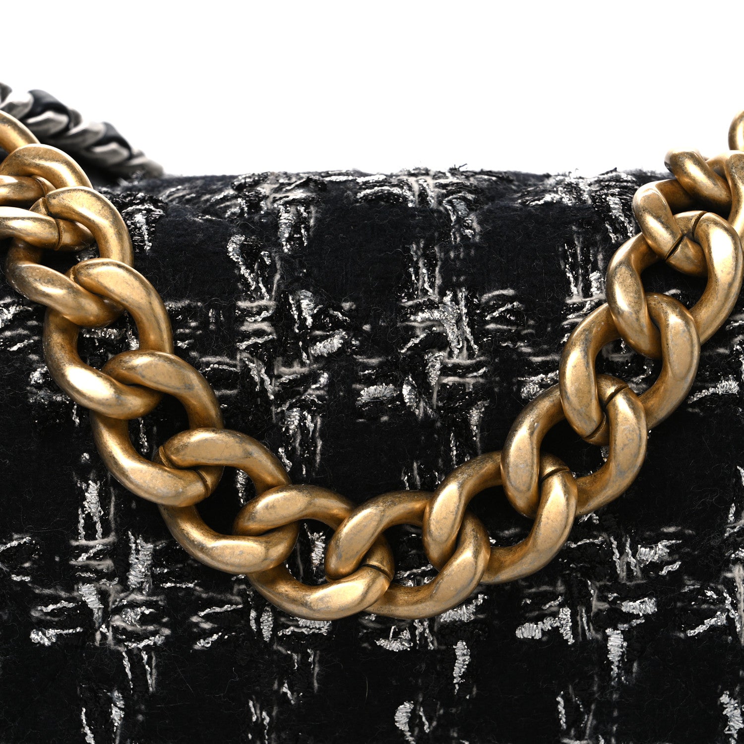 Chanel Tweed Quilted Large Chanel 19 Flap Black Silver Ecru 7 of 9